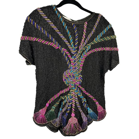 Vintage Marshall Fields Silk Beaded Blouse Women's Medium - Picture 1 of 12